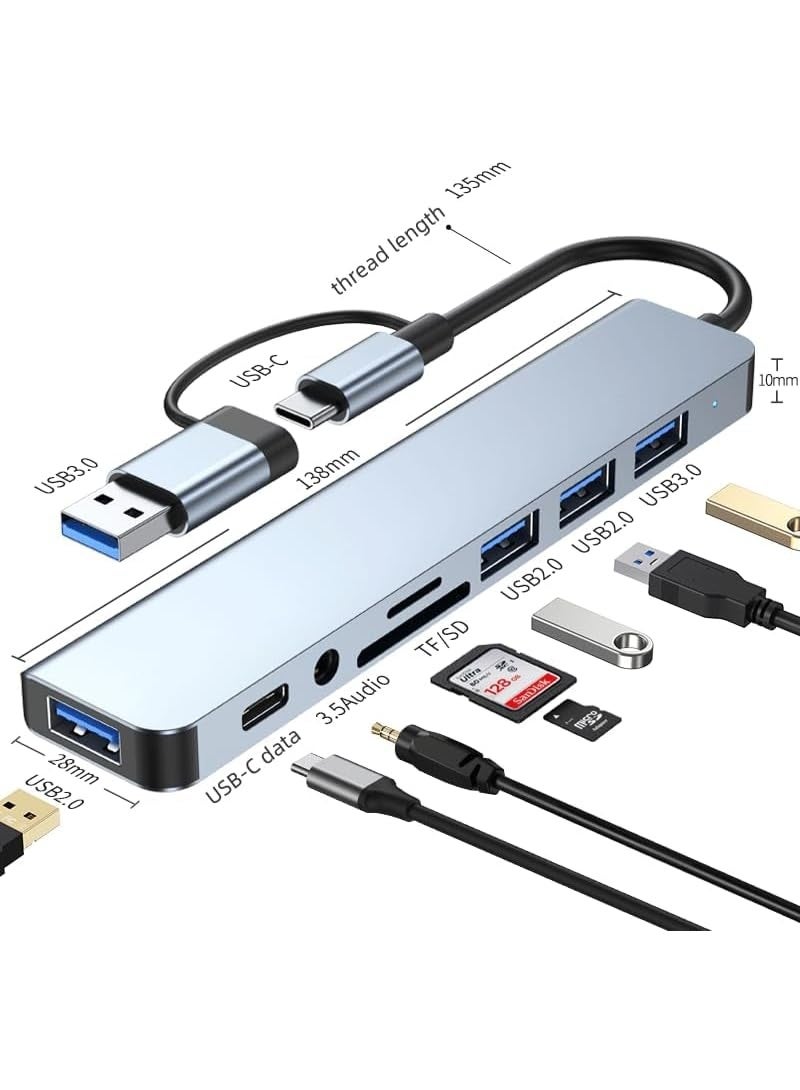 Salab 8 in 1 USB C Hub pro Multi Port Adapter, SD/TF Card Reader, Portable USB C Hub for Tablet PCs,Laptops,PS5/PS4,Switches,Flash Drives - Image 1